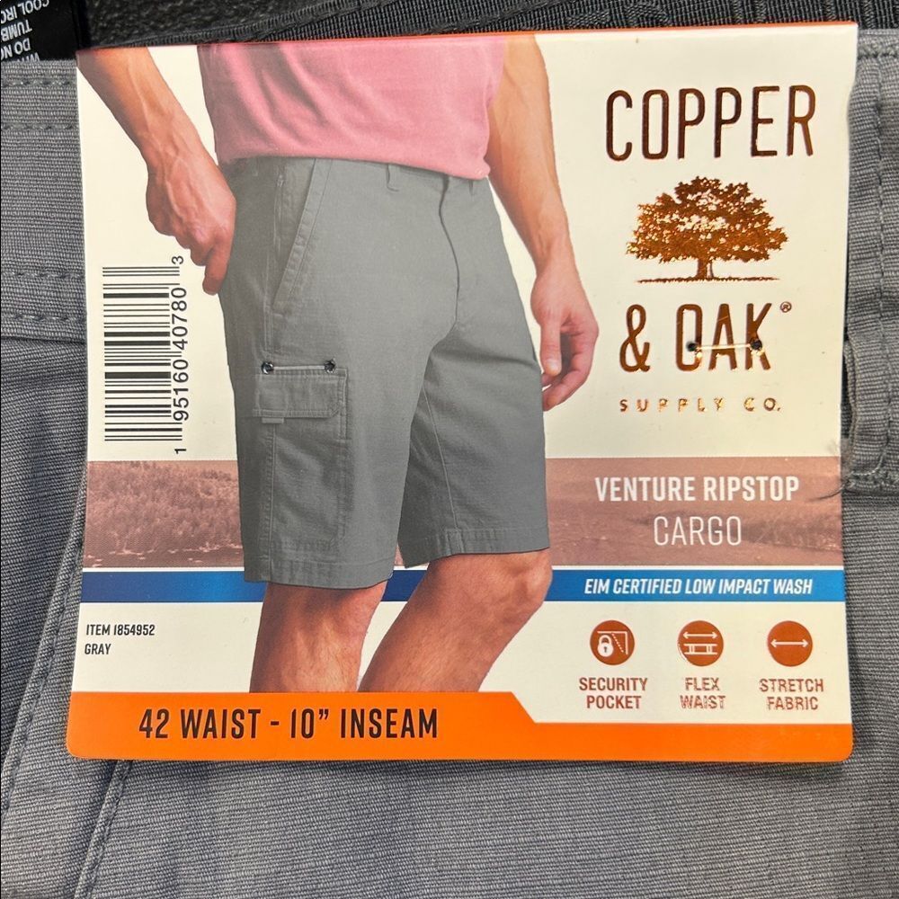 Copper & Oak Supply Co. Men's Venture Ripstop Stretch Cargo Short Gray